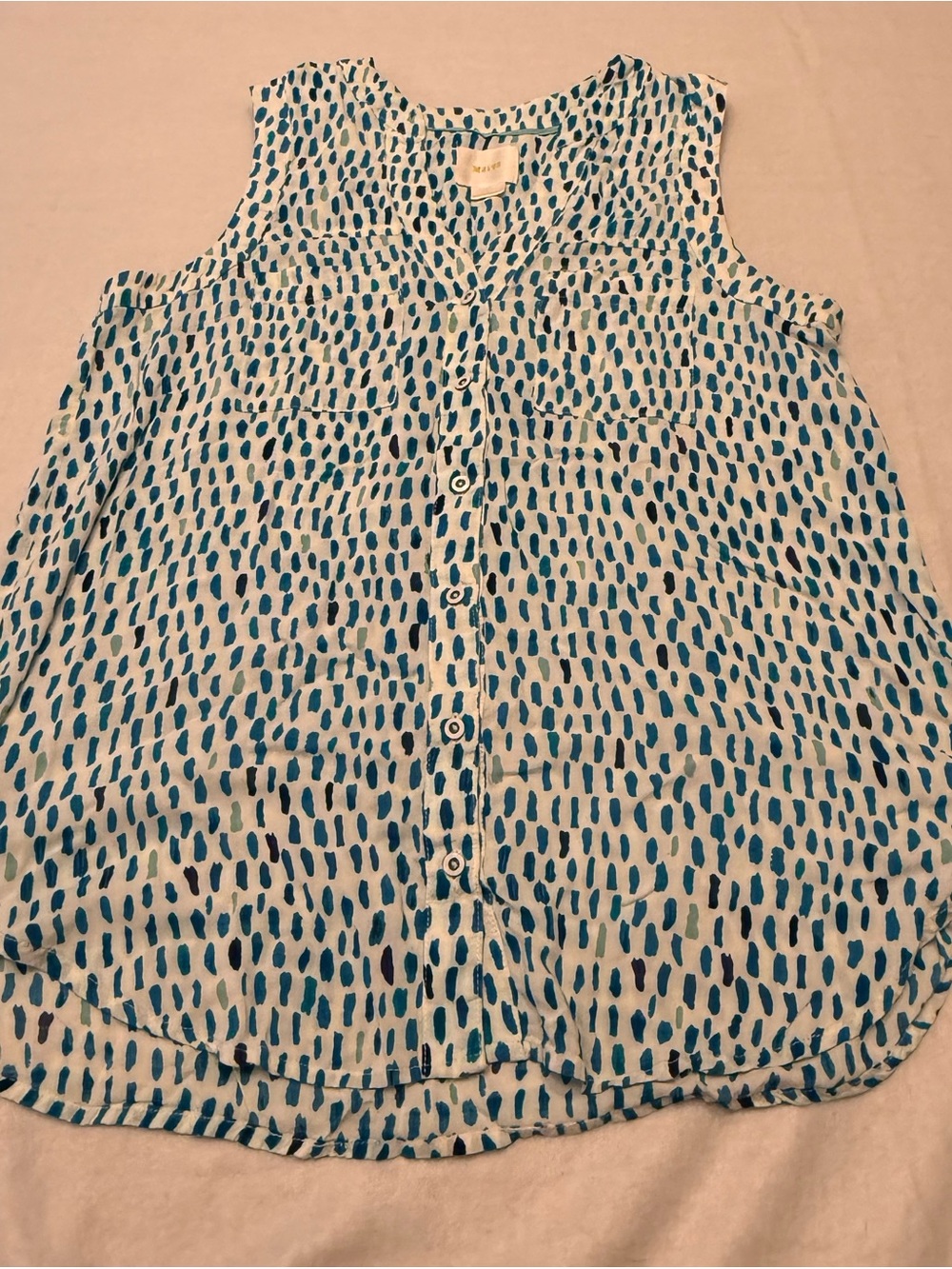 Maeve Anthropologie Blue Abstract Print Sleeveless Button Front Blouse Women's